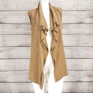 +NEW Katherine Barclay XS Faux Suede Draped Front Vest Waterfall Sleeveless $42